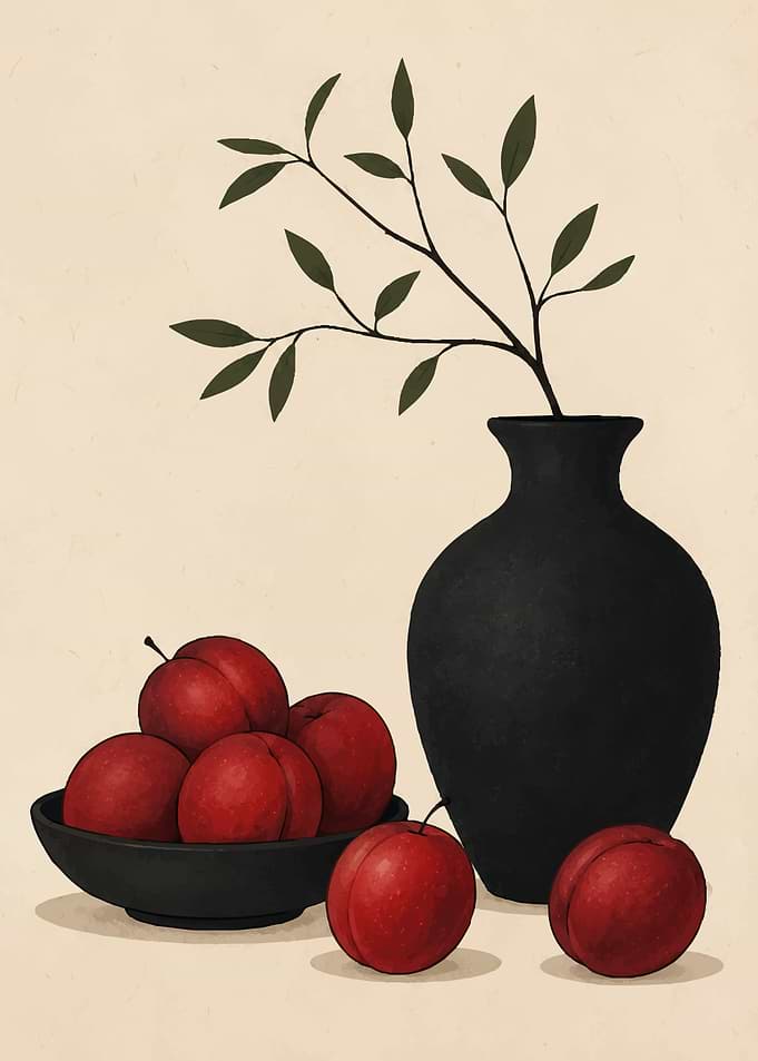 Minimalist Still Life with Red Plums