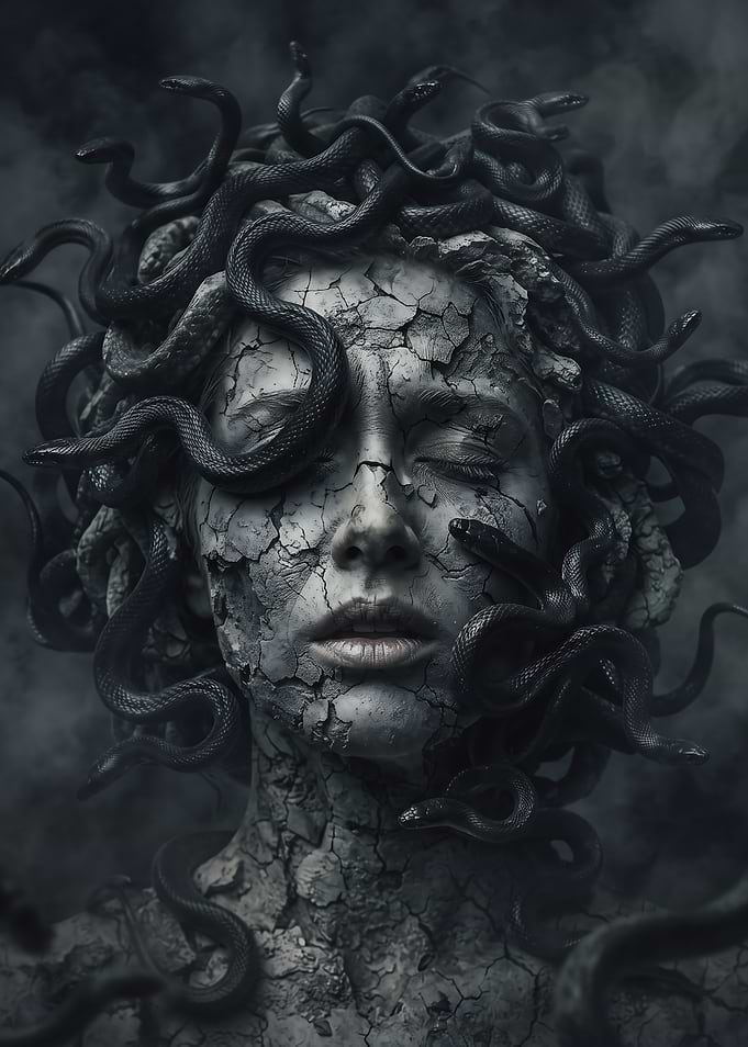 Medusa Stone Statue with Snakes