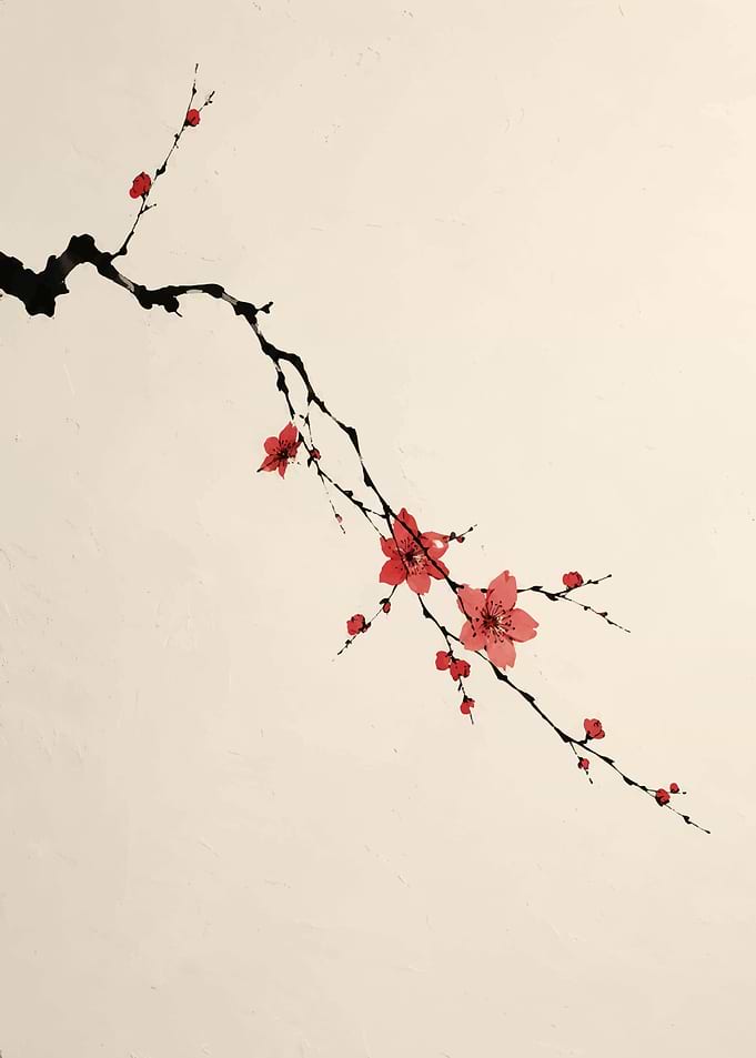 Minimalist Cherry Blossom Branch Painting