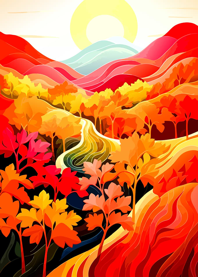 Vibrant Autumn Landscape Illustration