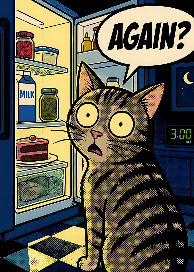 Surprised Cat at Midnight Fridge