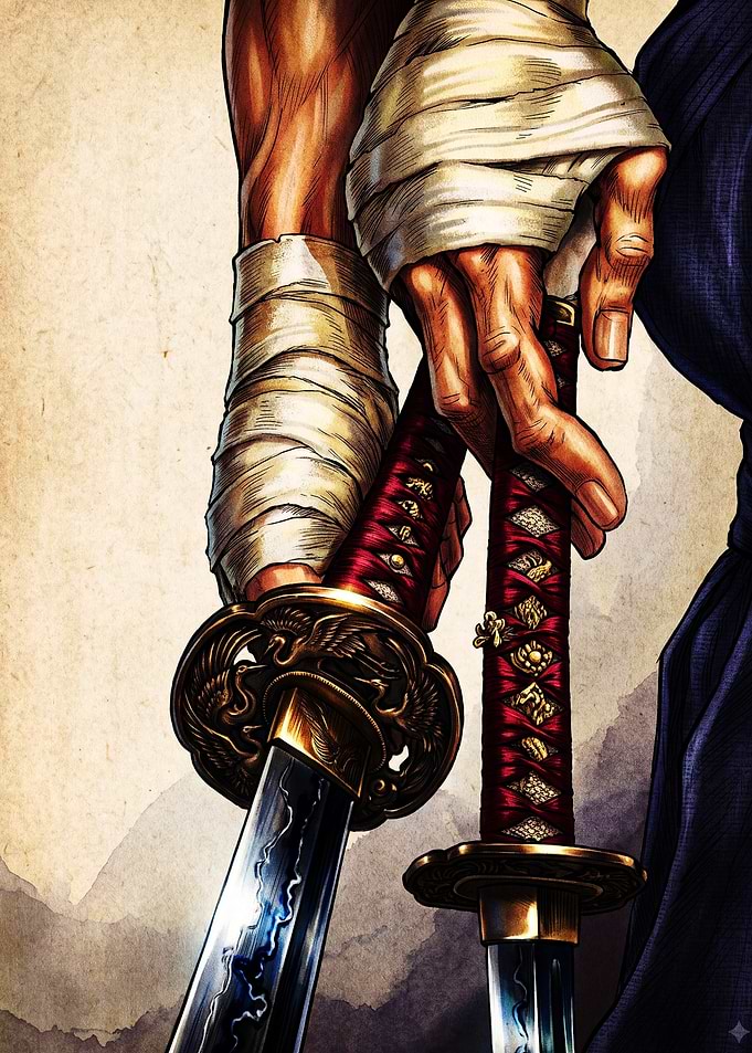 Samurai Hands Holding Dual Katanas