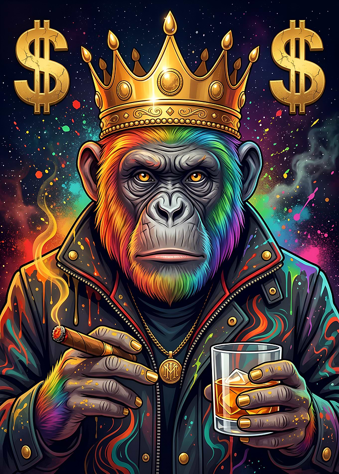 King Monkey with Cigar and Whiskey