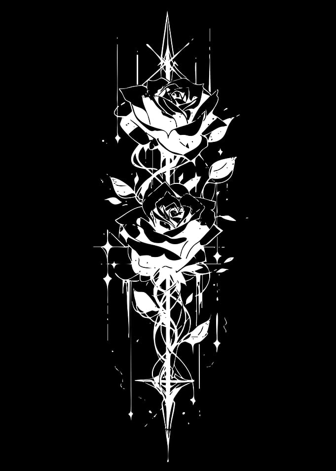 Gothic Black and White Rose Tattoo