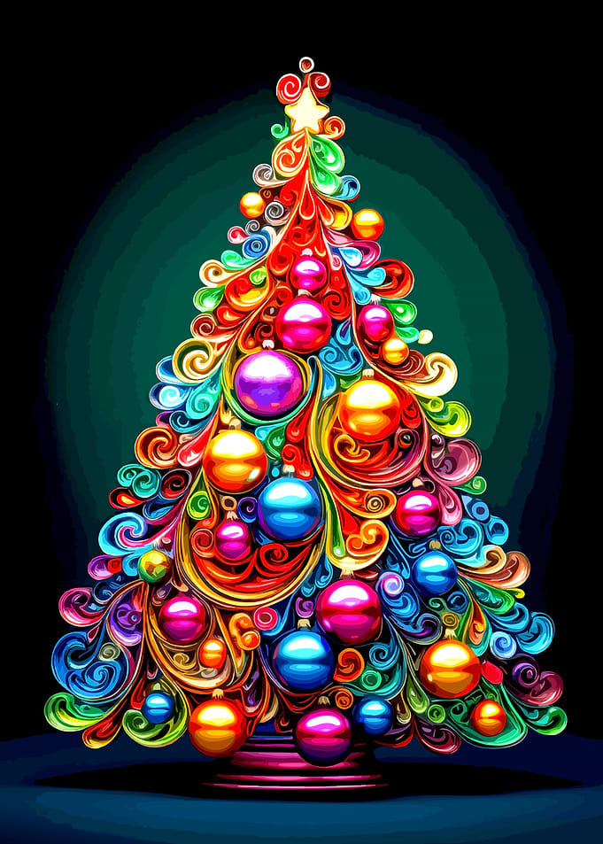 Vibrant Swirling Abstract Christmas Tree