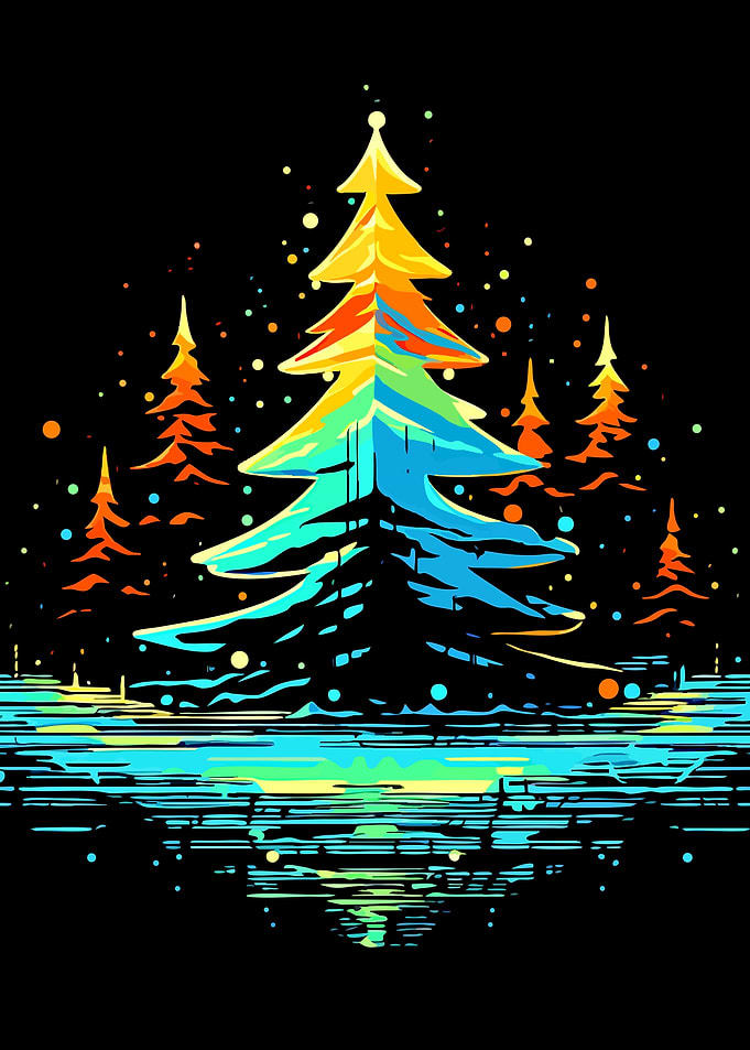 Vibrant Neon Abstract Pine Forest