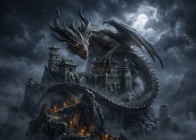 Dragon Guarding Ancient Mountain Temple