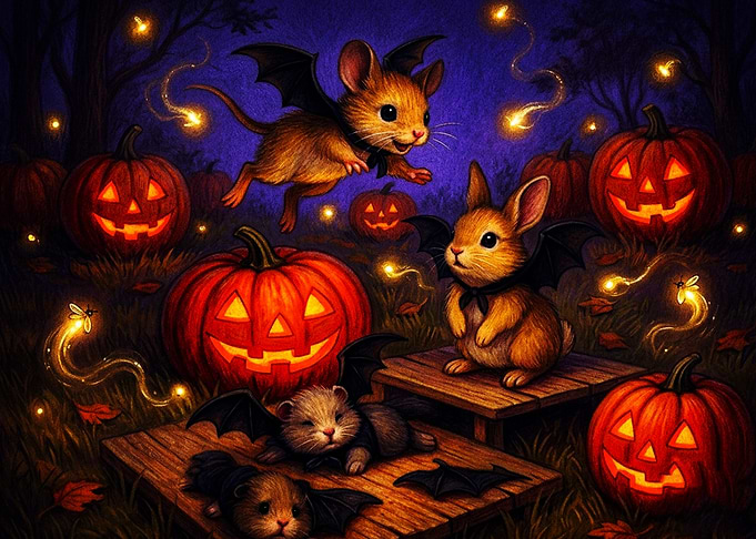 Cute Halloween Animals with Bat Wings