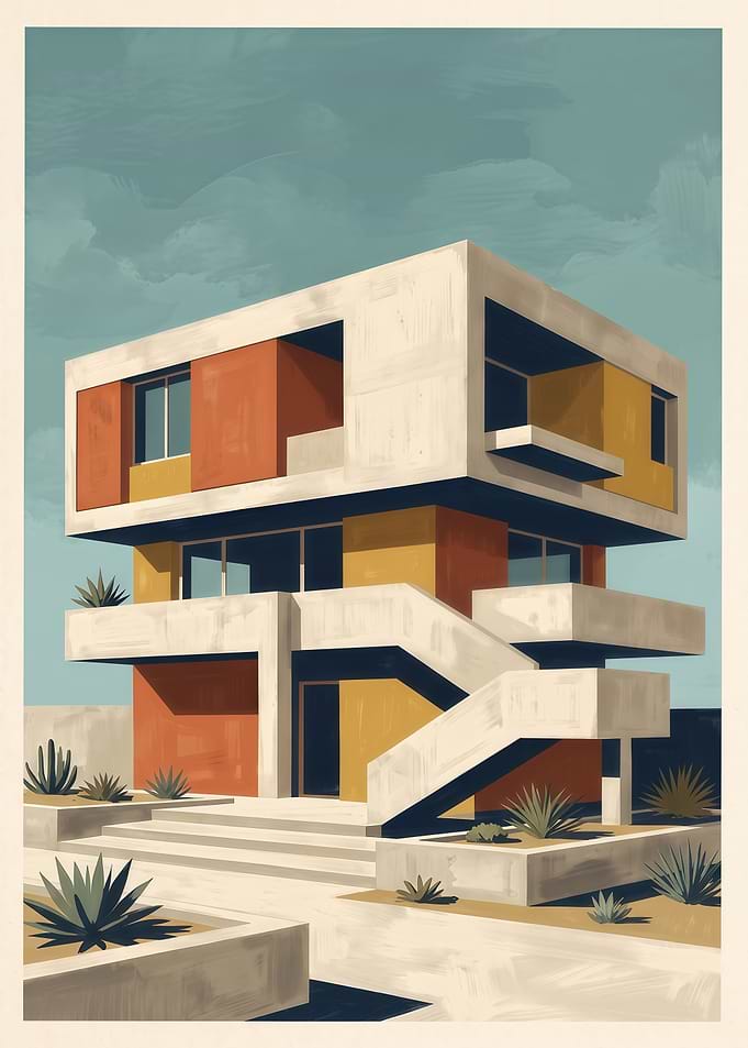 Modernist Concrete Building Poster