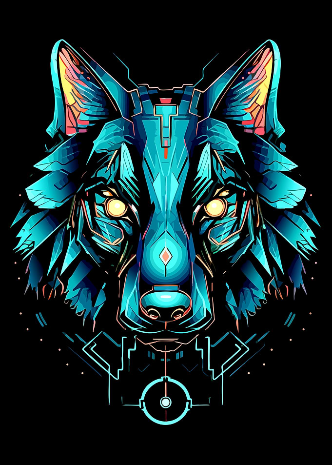 Cybernetic Neon Wolf Portrait