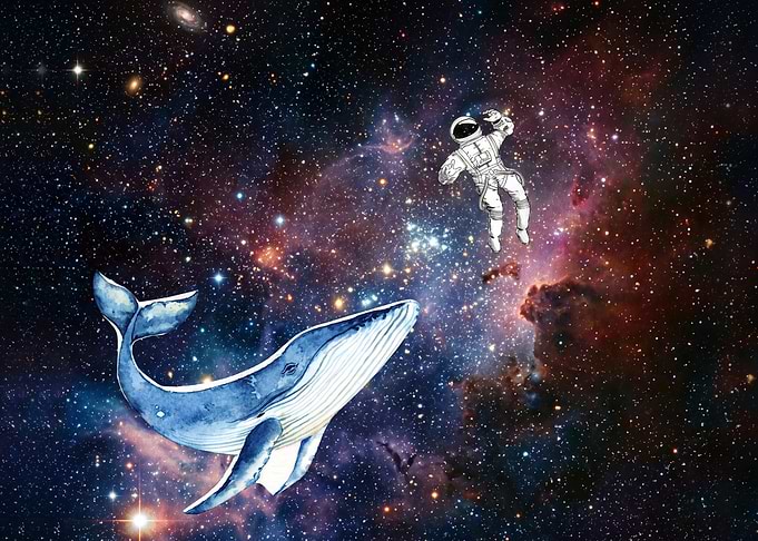 Astronaut and Whale in Deep Space