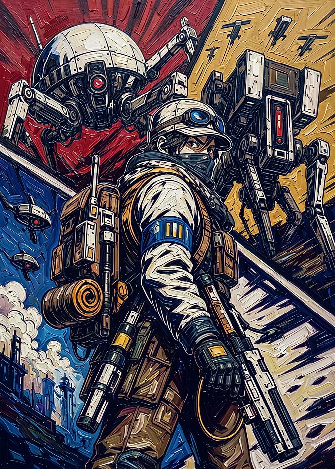 Futuristic Soldier with Combat Drones