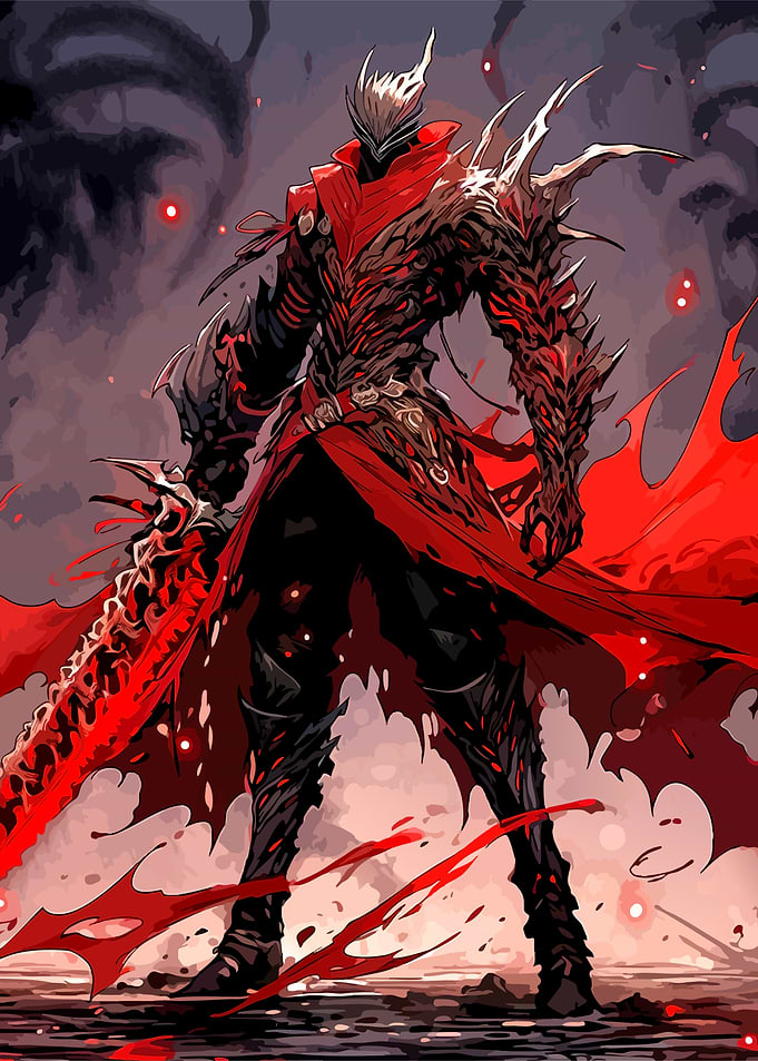 Dark Fantasy Warrior in Red Armor