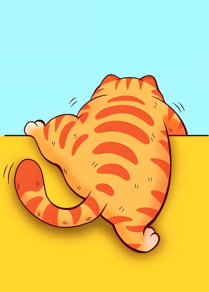 Chubby Orange Tabby Cat Climbing