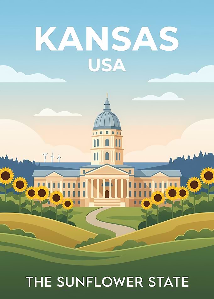 Kansas The Sunflower State Travel Poster