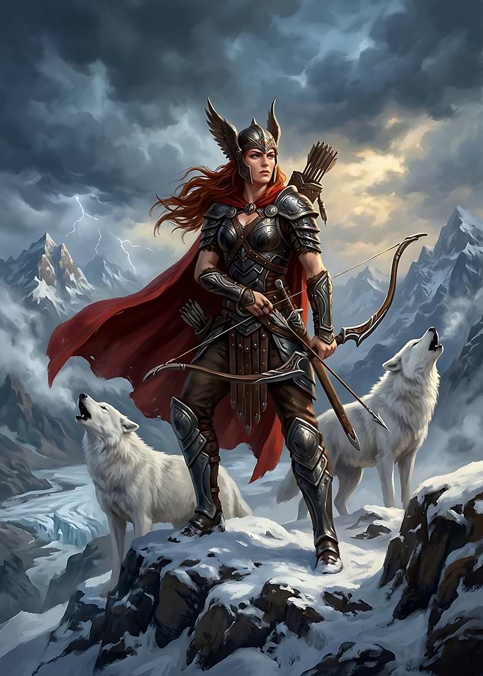 Valkyrie Archer with White Wolves