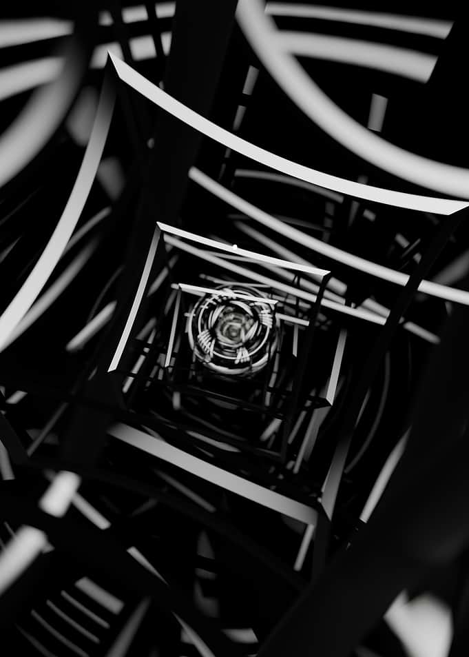 Abstract Monochrome Geometric Tunnel In Focus