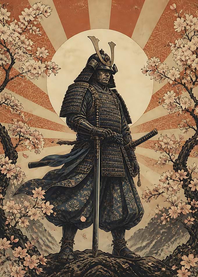 Samurai Warrior Amidst Cherry Blossoms