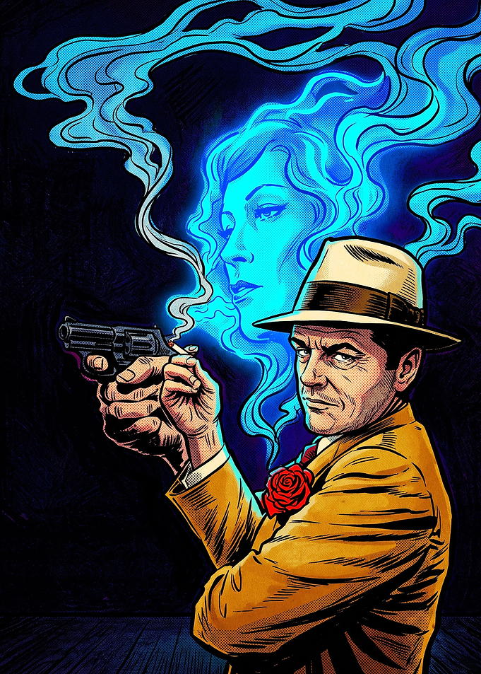 Noir Detective with Ghostly Vision
