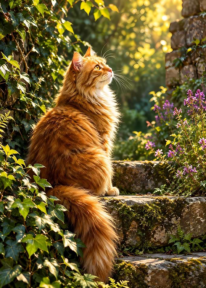 Fluffy Ginger Cat in Garden