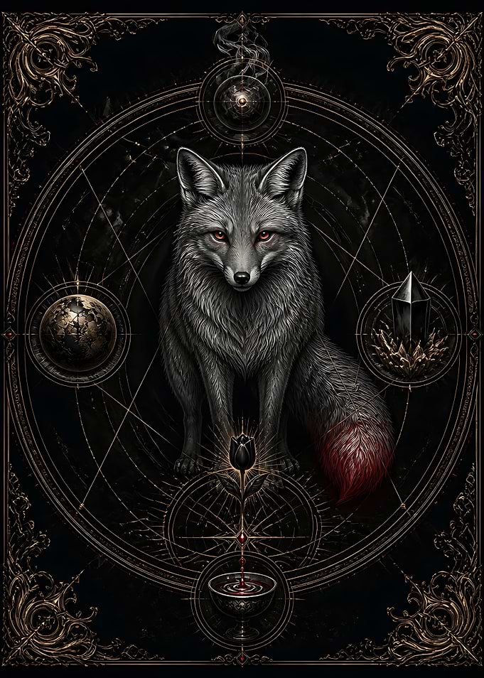 Mystical Fox with Occult Symbols