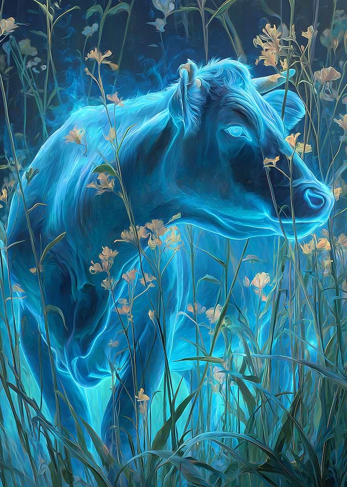 Ethereal Glowing Blue Spirit Cow