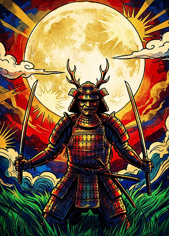 Samurai Warrior Under Full Moon
