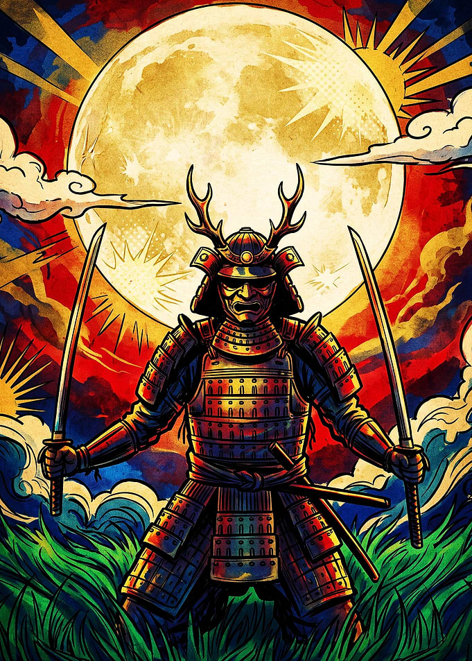Samurai Warrior Under Full Moon
