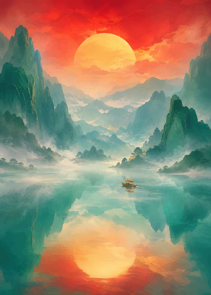 Serene Mountain Lake at Sunset