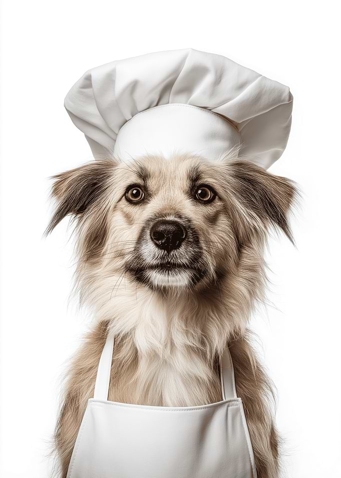 Cute Pyrenean Shepherd Dog Dressed as a Chef