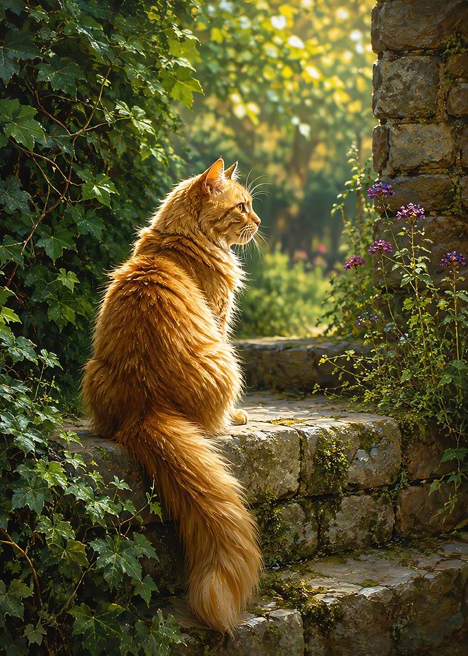 Fluffy Ginger Cat in Garden