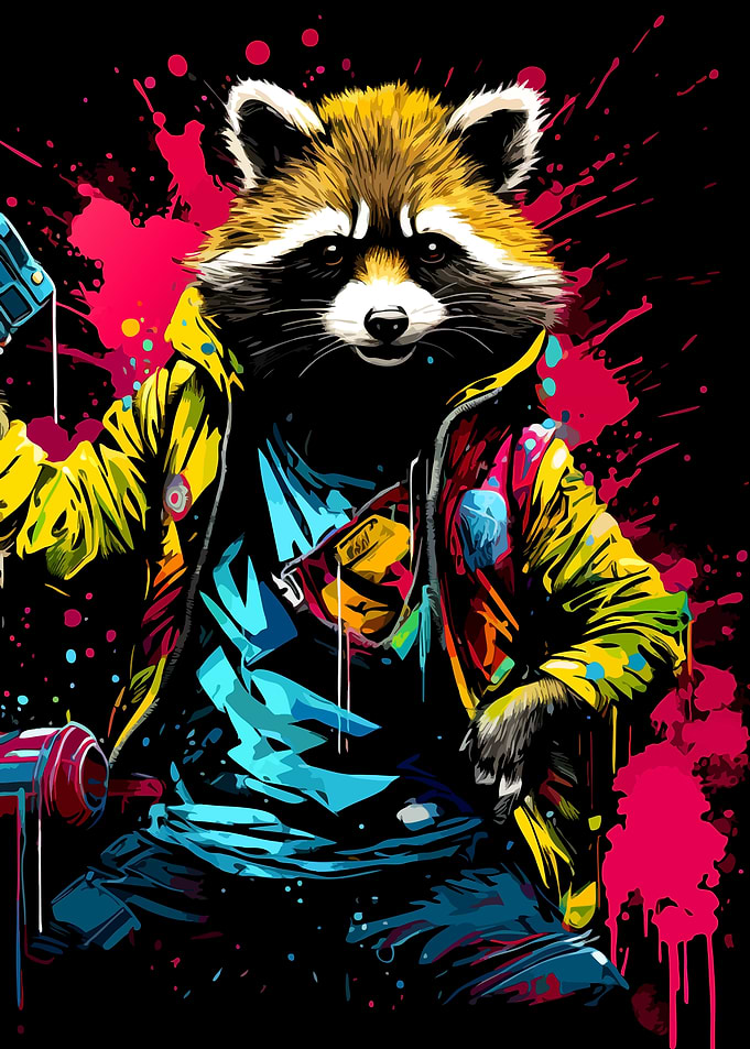 Cool Raccoon Street Art Portrait