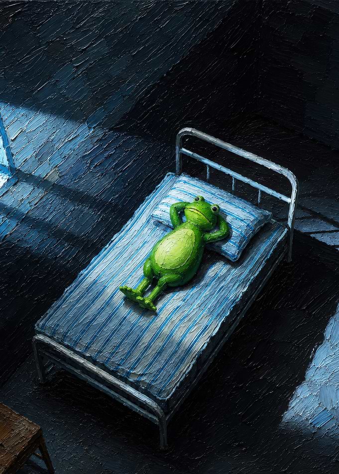 Frog Relaxing on a Bed