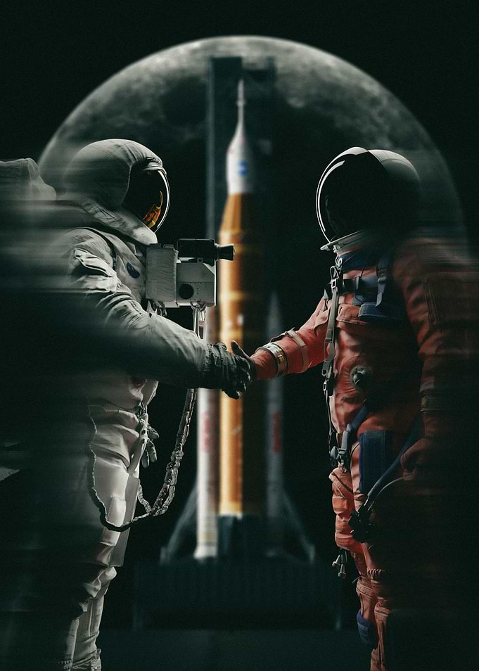 Astronauts Shaking Hands Before Rocket