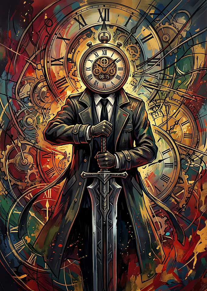 Clock-Headed Warrior with Sword