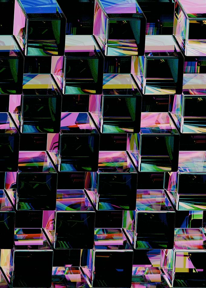 Abstract Iridescent Glass Cube Pattern