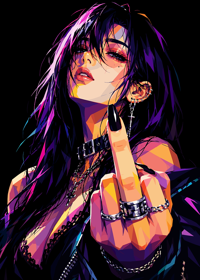 Edgy Anime Girl Giving Middle Finger