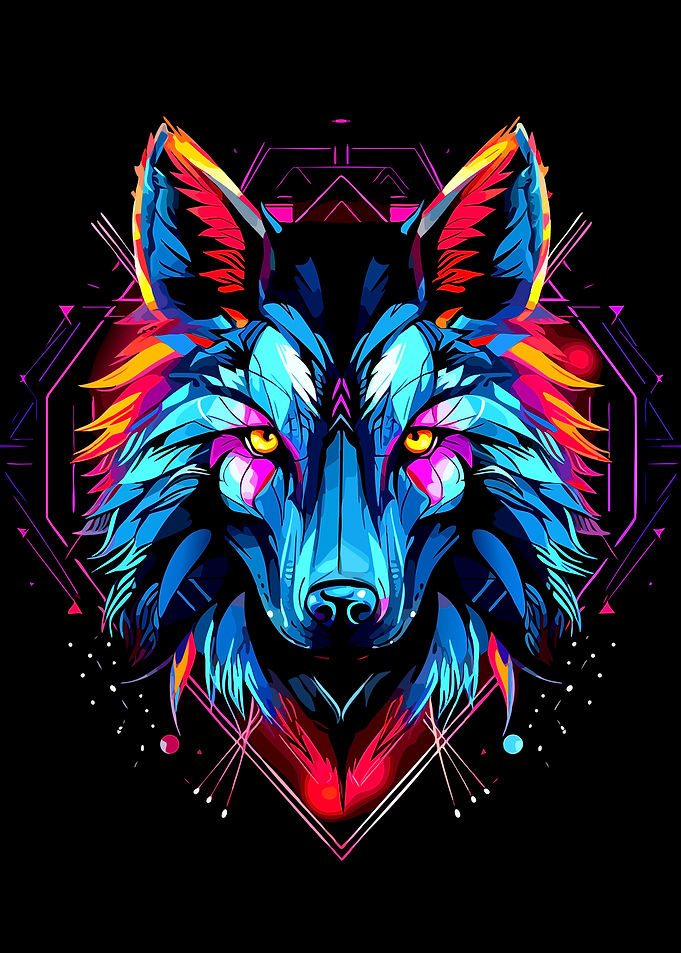 Neon Geometric Wolf Head Portrait