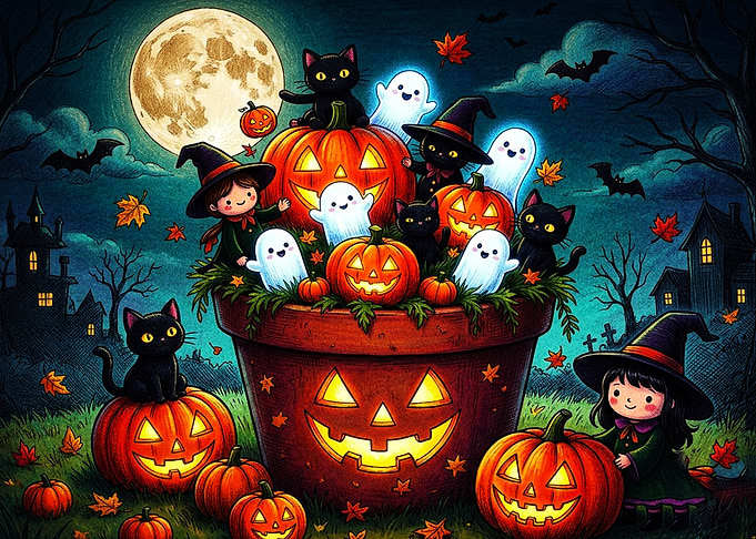 Cute Halloween Pumpkin Patch Scene