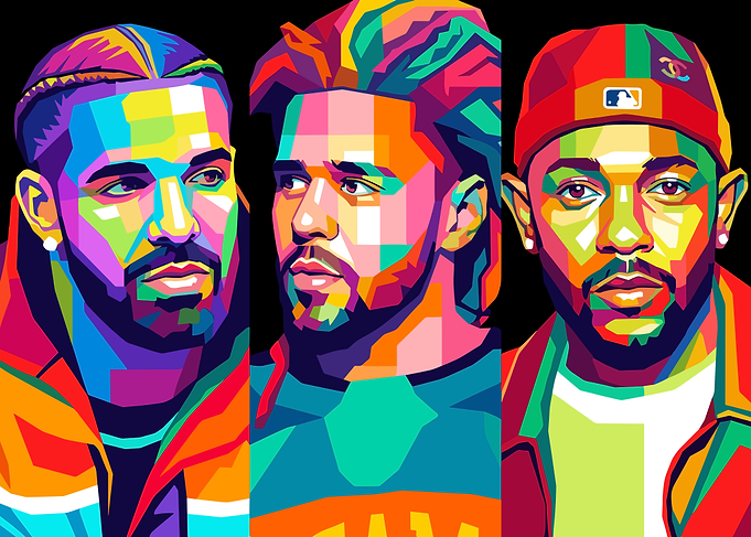 Drake, J Cole, Kendric Lamar - Hip Hop Icons