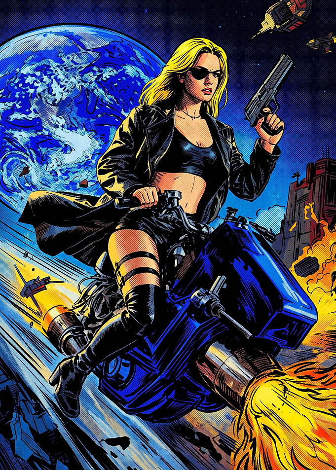 Sci-Fi Comic Heroine on Hoverbike