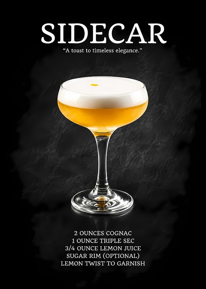Sidecar Cocktail Recipe Poster