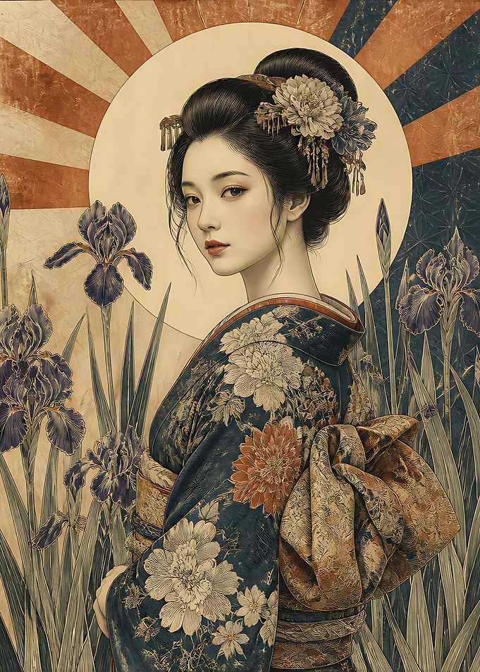 Elegant Geisha in Floral Kimono