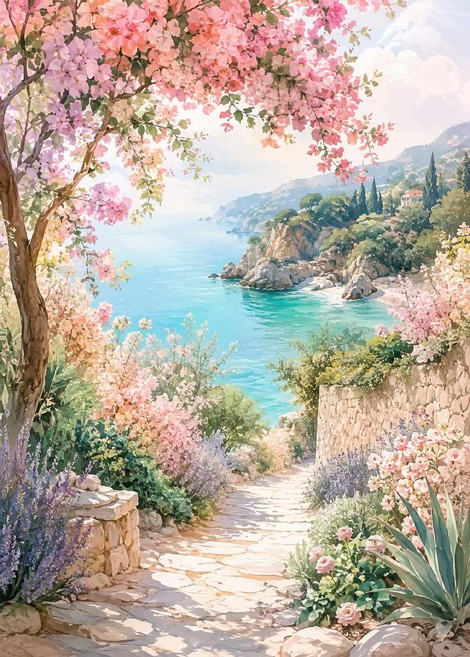 Coastal Path with Pink Flowers