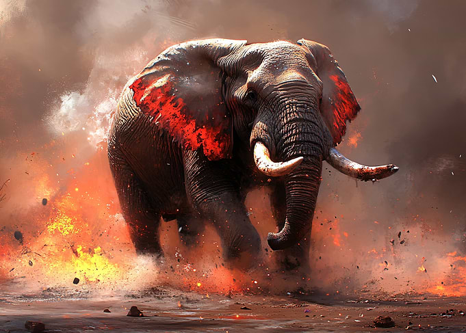 Fiery Elephant in Smoke