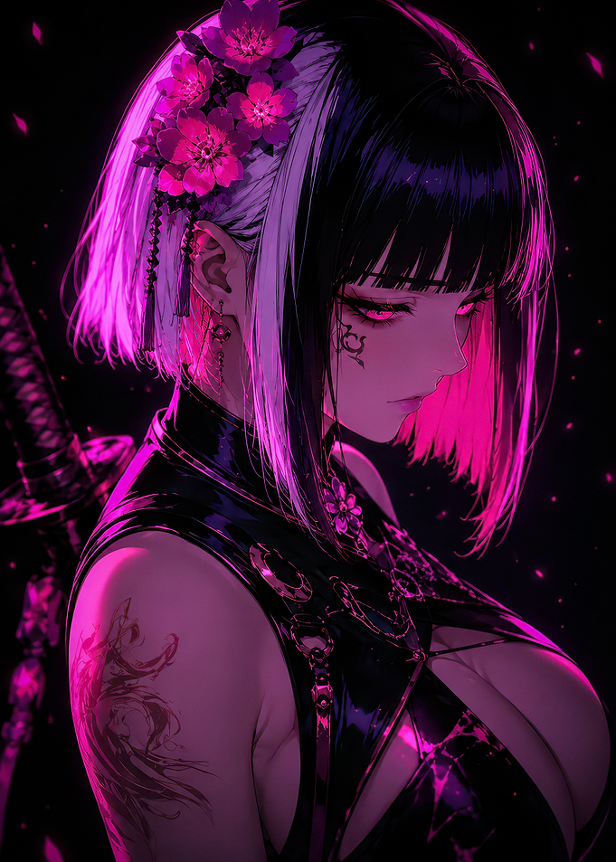 Cyberpunk Anime Girl with Katana