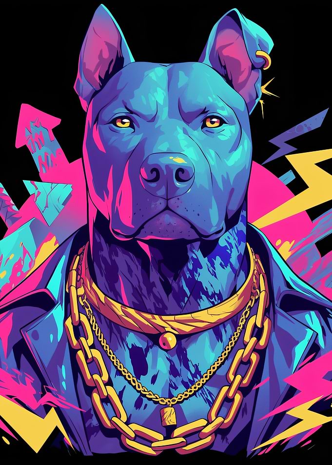 Neon Cyberpunk Pitbull Portrait