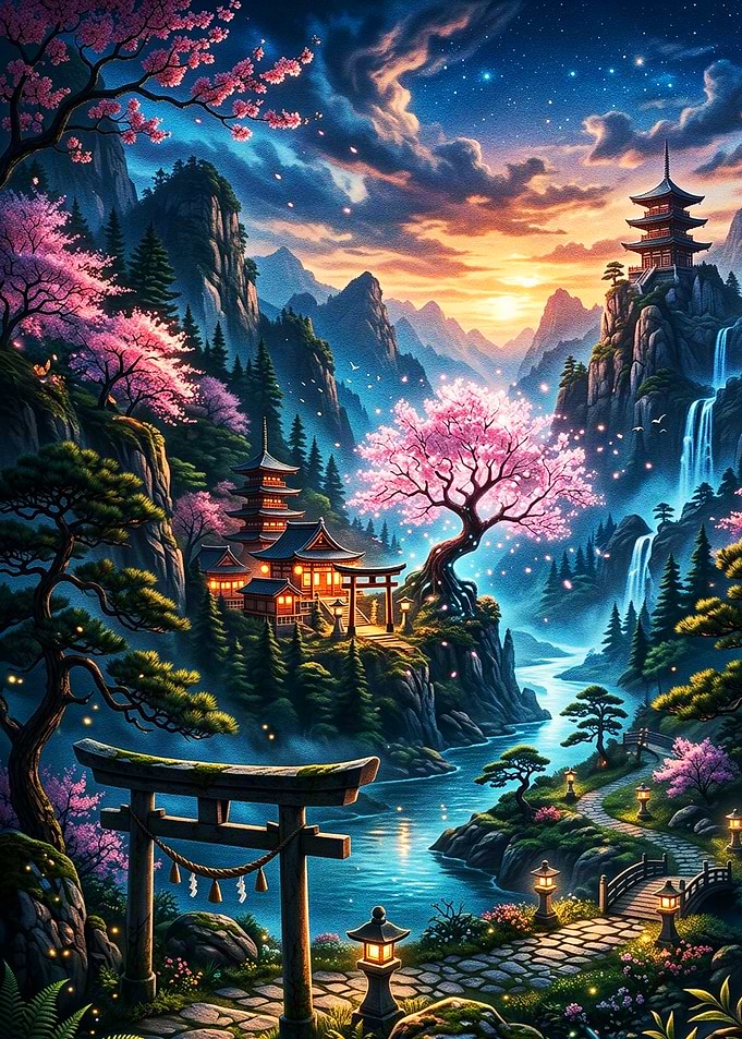 Enchanted Japanese Temple Landscape