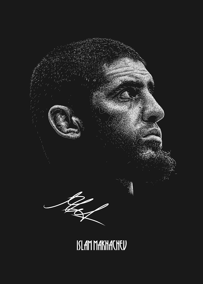 Islam Makhachev Stippling Portrait Poster