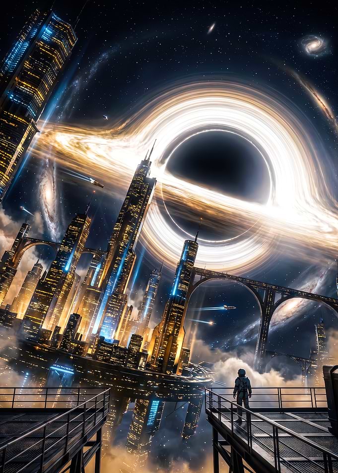 Futuristic City Beneath a Black Hole